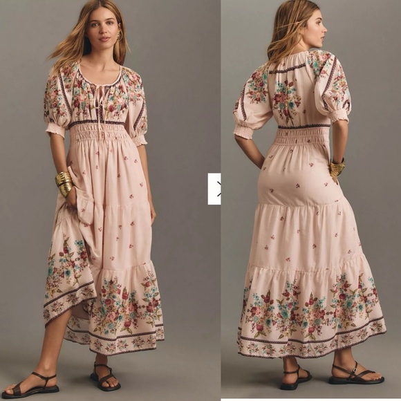 Anthropologie Dresses & Skirts - Anthropologie Somerset Puff sleeve blush pink maxi dress size S